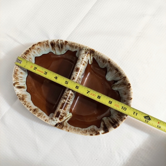 Canonsburg Divided Serving Dish Oval Vegetable Bowl Glazed Brown Stoneware - Picture 10 of 11